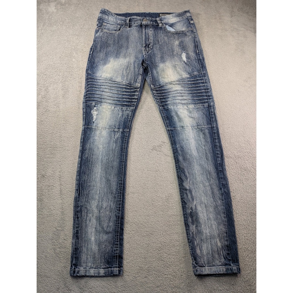 Southpole Mens Skinny Moto Jeans Distressed Blue Denim 34x32 - Picture 2 of 13